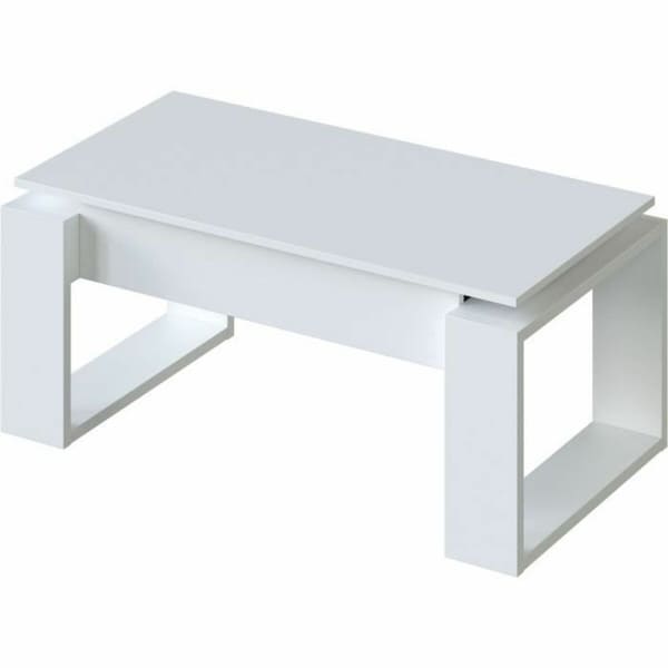 Table Basse en Mélaminé Blanc avec Plateau relevable Design Moderne