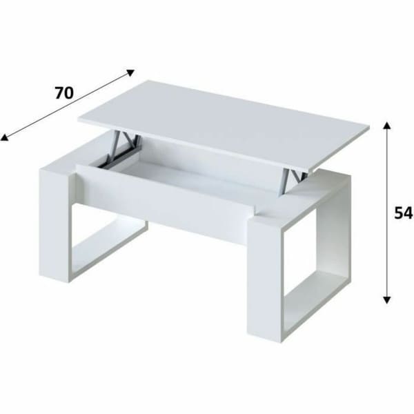 Table Basse en Mélaminé Blanc avec Plateau relevable Design Moderne