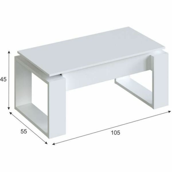 Table Basse en Mélaminé Blanc avec Plateau relevable Design Moderne