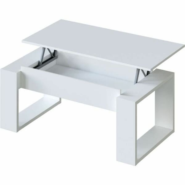 Table Basse en Mélaminé Blanc avec Plateau relevable Design Moderne