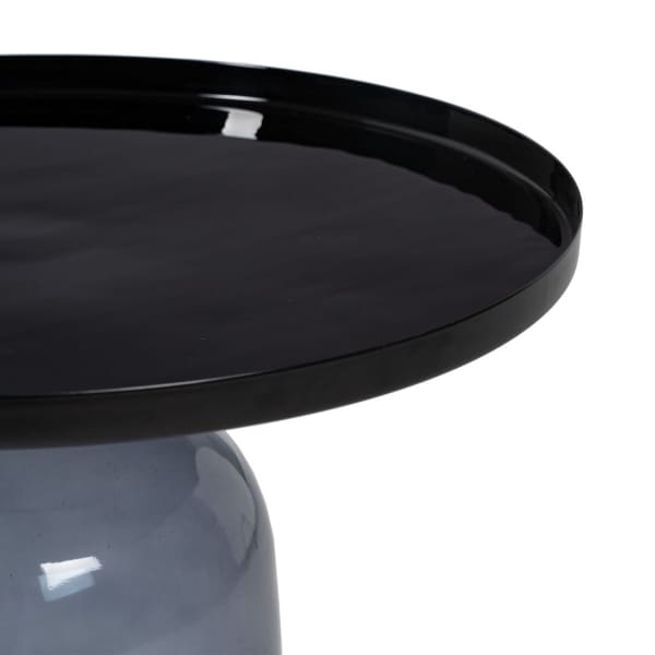 Table d'Appoint en Verre Soufflé Gris et Métal Noir Design Contemporain