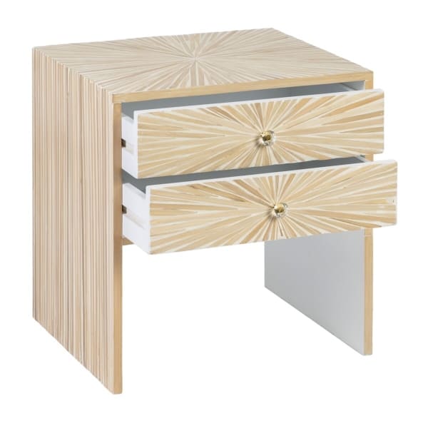 Table de Chevet Moderne en Bambou Beige et Blanc