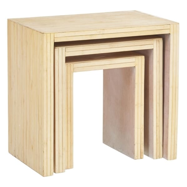 Ensemble de 3 Tables Basses Gigognes Rectangulaires en Bois Naturel