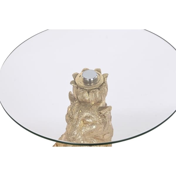 Mesa auxiliar Golden Leopard de resina y cristal (41,5 x 36,5 x 51,5 cm)