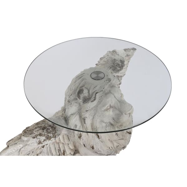 Table Basse Lion Ailé en Magnésium Gris, Beige et Verre (96 x 52 x 62 cm)