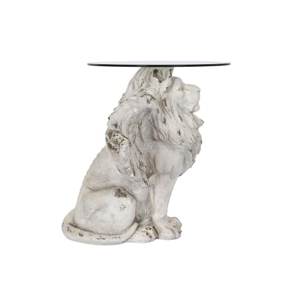 Table Basse Lion Ailé en Magnésium Gris, Beige et Verre (96 x 52 x 62 cm)