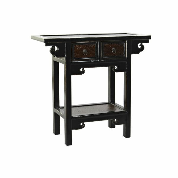 Petite Console Chinoise en Métal Noir et Bois Brun