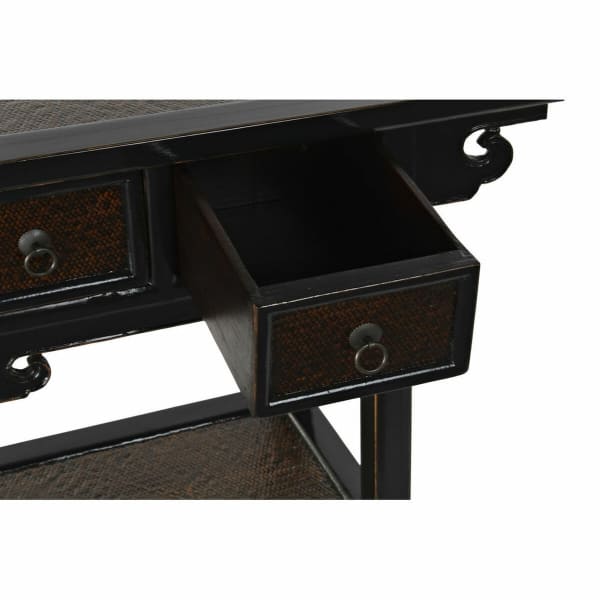 Small Chinese Console in Black Metal and Brown Wood