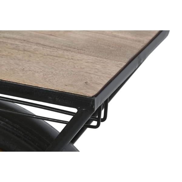 Bar Design Moto avec Range Bouteilles en Métal Noir, Doré et Bois Naturel (170 x 35,5 x 71 cm)