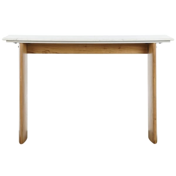 Meuble Console Design Japonais en Marbre Blanc et Bois de Manguier (120 x 38 x 77 cm)