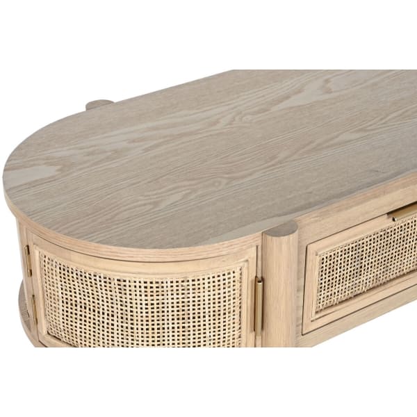 Console in Rattan Canework and Natural Wood Modern Design