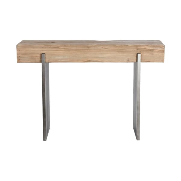 Console d'Entrée en Bois Massif et Métal Gris Foncé, Style Industriel Loft (120 x 35 x 81,5 cm)