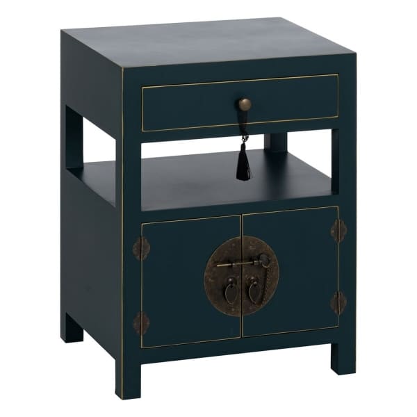 Table de Nuit Orientale en Bois Bleu Marine