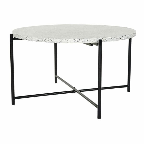 Table Basse Ronde en Pierre Blanche et Fer Noir (80 x 80 x 45 cm)