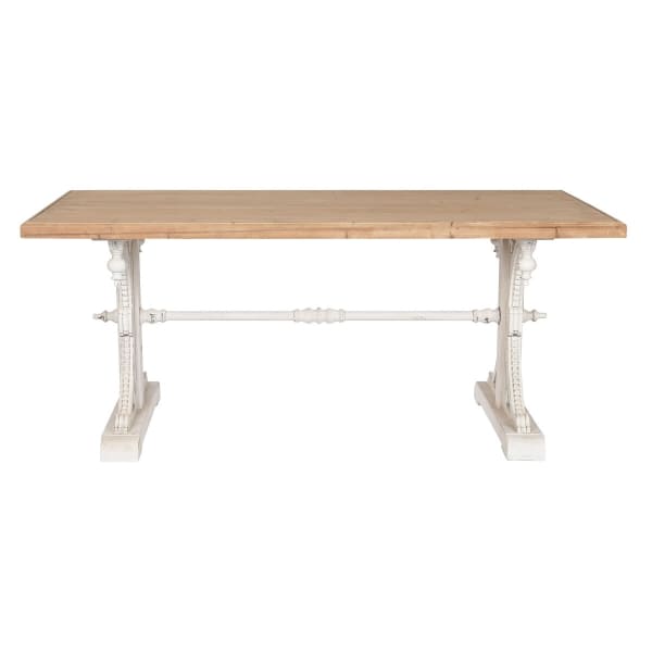 Table à Manger Néoclassique en Bois Décapé Marron et Blanc