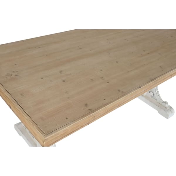 Table à Manger Néoclassique en Bois Décapé Marron et Blanc