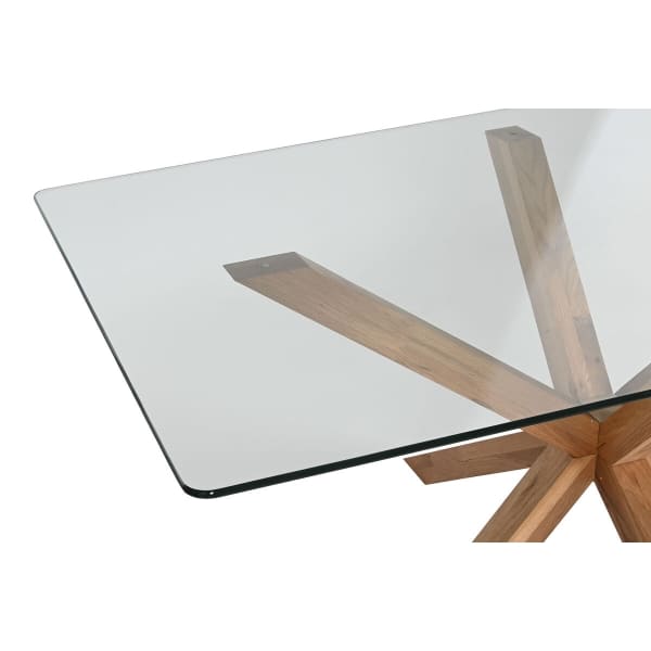 Mesa de comedor rectangular en roble y vidrio templado