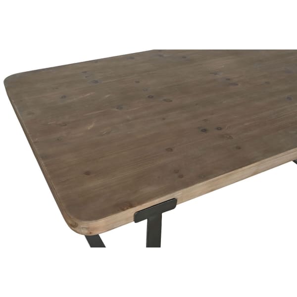 Table à Manger Vintage en Bois de Sapin et Fer Noir (180 x 90 x 76 cm)