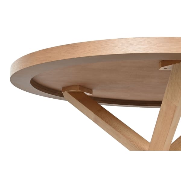 Mesa de comedor redonda contemporánea en madera natural y caucho