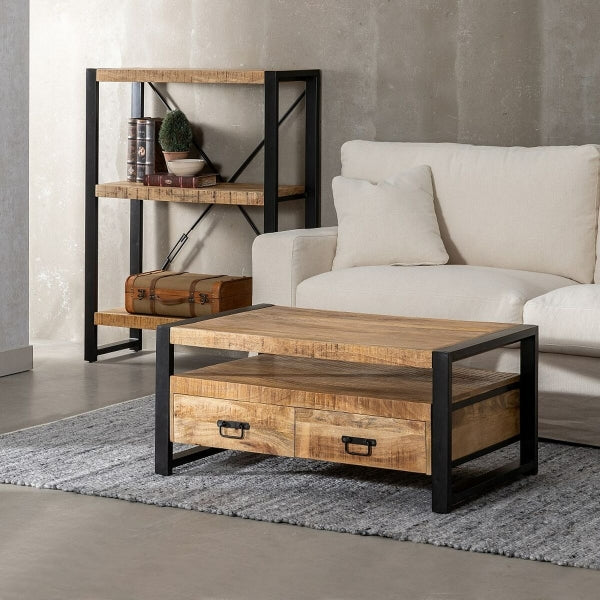 Table Basse Design Loft Home Decor Bois Massif et Métal Noir