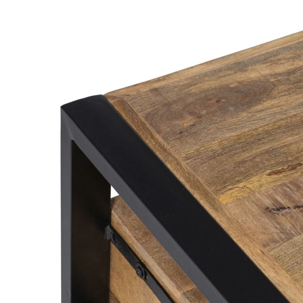 Table Basse Design Loft Bois Massif et Métal Noir