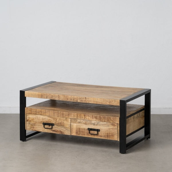 Table Basse Design Loft Home Decor Bois Massif et Métal Noir