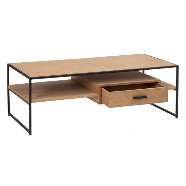 Table Basse Design Loft Bois et Métal Noir (120 x 60 x 42 cm)