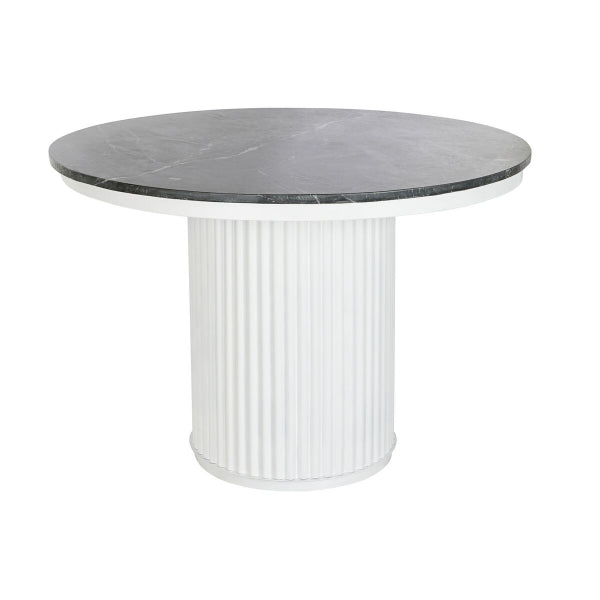 Table Design Circulaire en Marbre Noir et Métal Blanc Home Decor