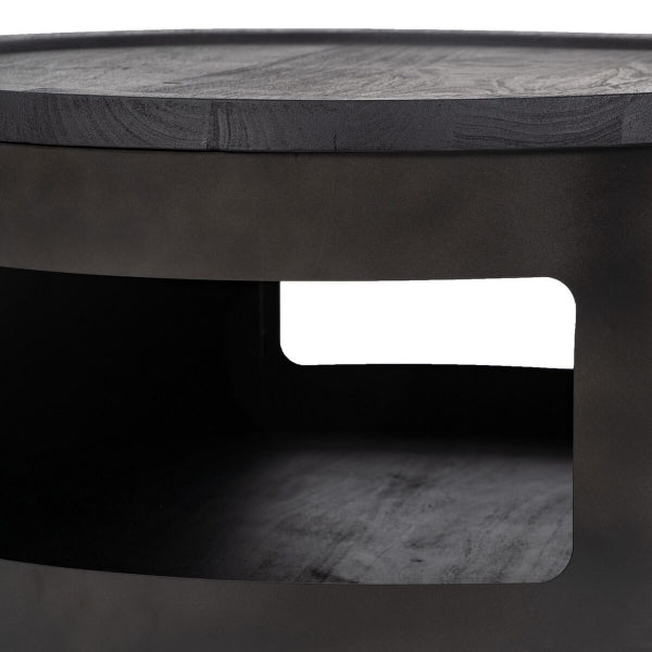 Tables Basses Gigognes Design Loft Home Decor Bois et Fer Noir (75 x 75 x 34 cm) ( 65 x 65 x 28 cm) (2 pièces)