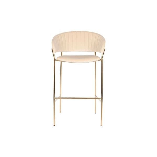 Tabouret Tissu Velours Crème et Métal Doré Style Contemporain