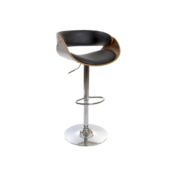 Tabouret Contemporain Bois de Noyer, Similicuir Noir et Chrome