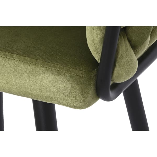 Tabouret Tissu Tressé Velours Vert et Métal Noir, Design Moderne