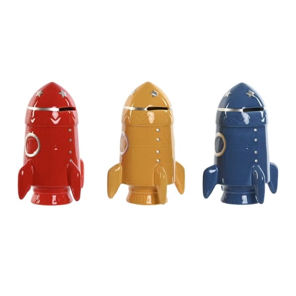 Lot de 3 Tirelires Fusées Jaune, Bleu et Rouge pour Enfant