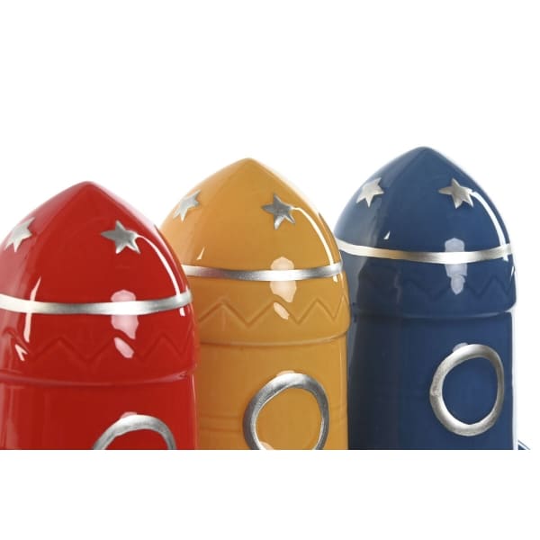 Lot de 3 Tirelires Fusées Jaune, Bleu et Rouge pour Enfant