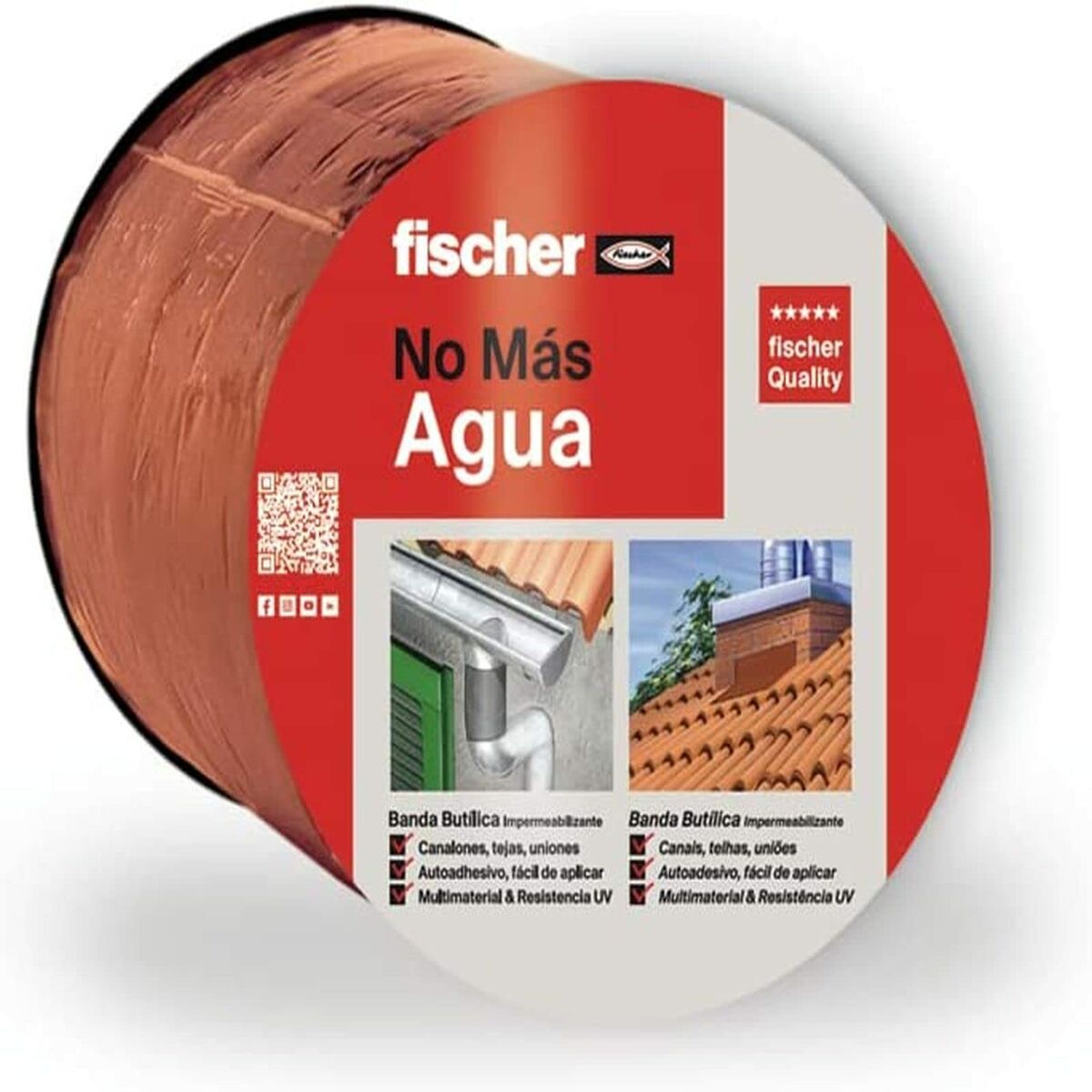 Cinta adhesiva Fischer 10 mx 10 cm Color marrón ladrillo