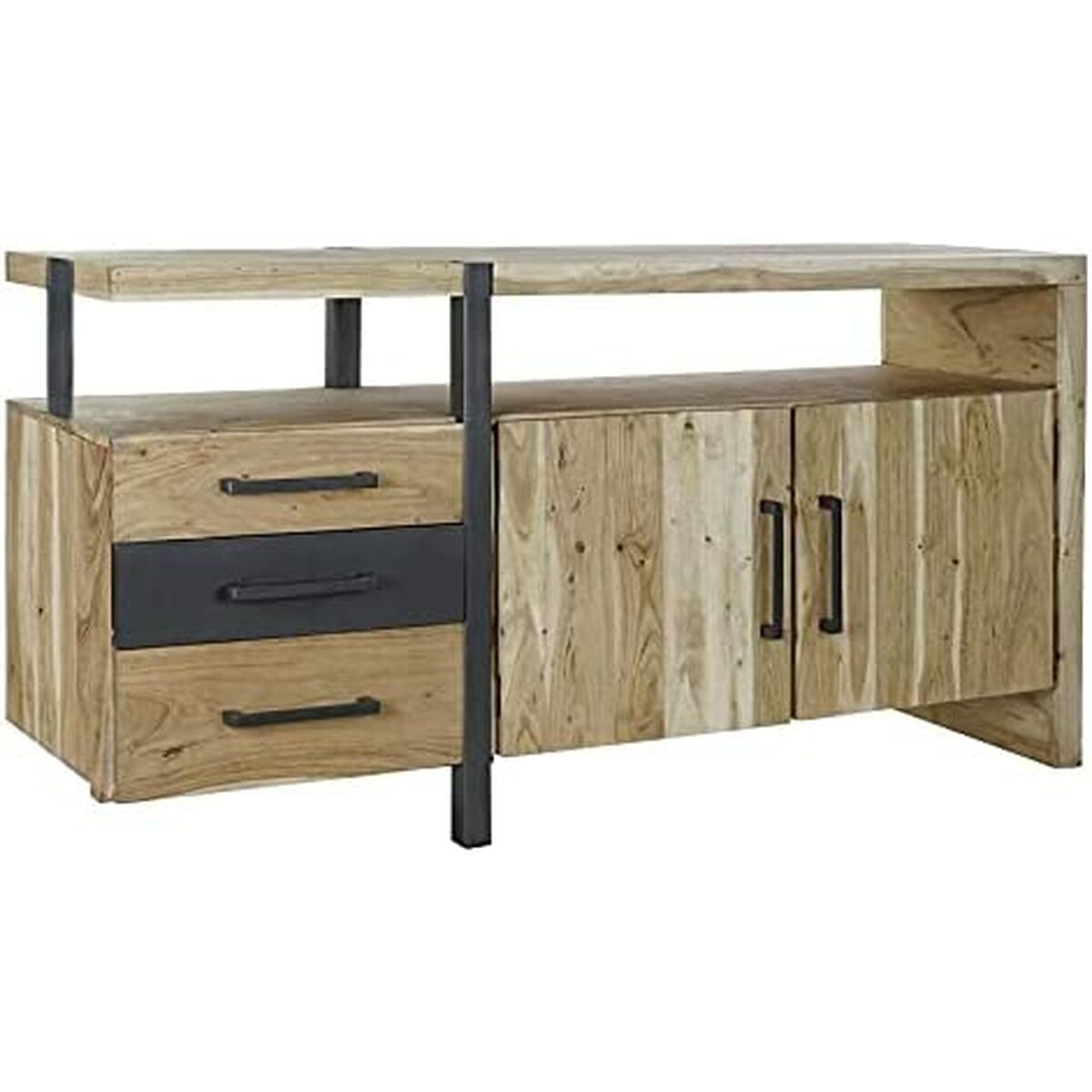 Comptoir de Bar avec Rangement Home Decor Métal Noir et Acacia (170 x 54 x 90 cm)