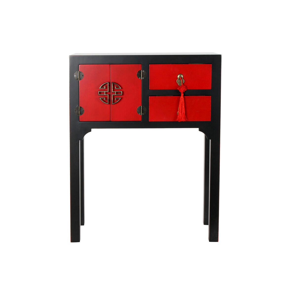 Meuble d'entrée Design Chinois en Bois Rouge et Noir