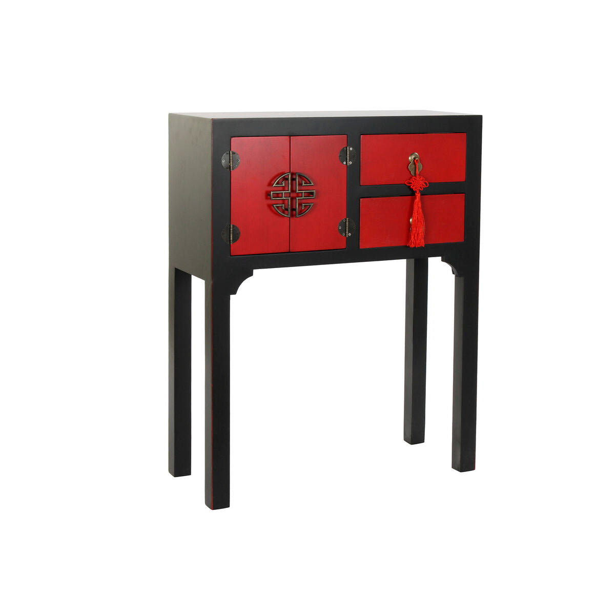 Meuble d'entrée Design Chinois en Bois Rouge et Noir