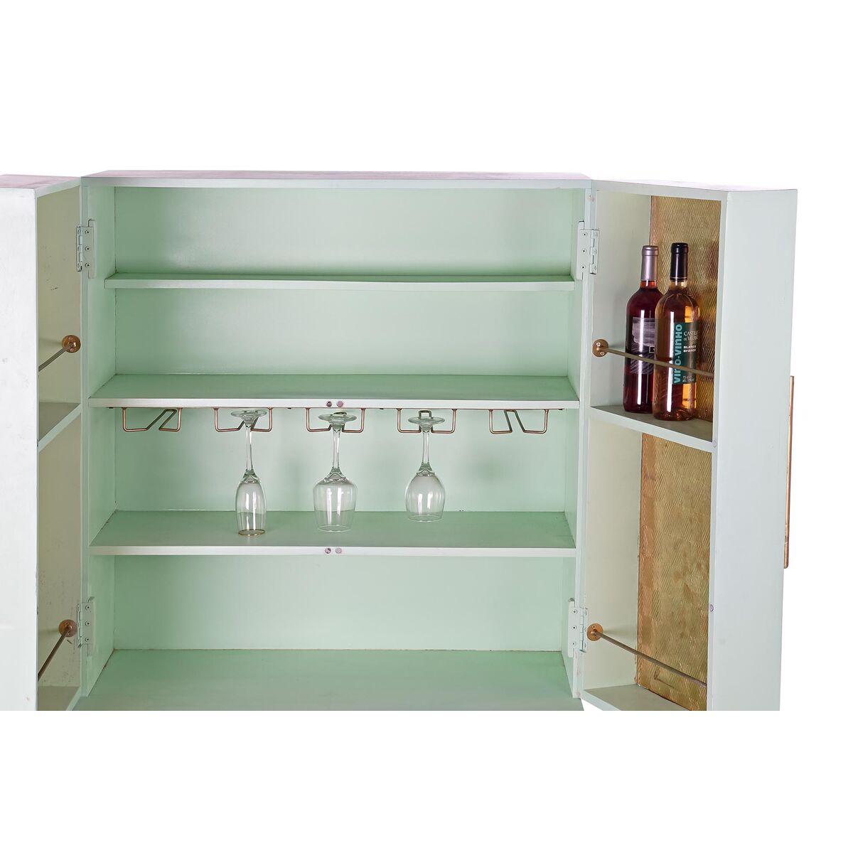 Buffet Design avec Range Bouteilles Bois Turquoise et Métal Doré (90 x 48 x 130 cm)