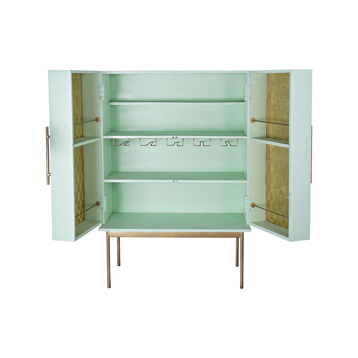 Buffet Design avec Range Bouteilles Bois Turquoise et Métal Doré (90 x 48 x 130 cm)