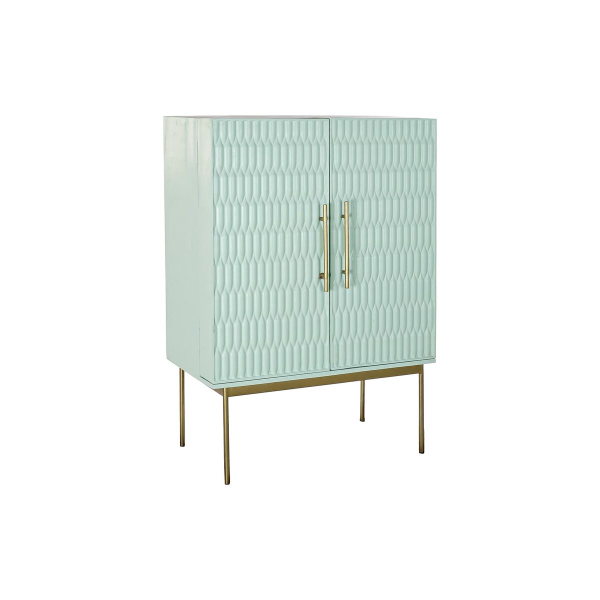 Buffet Design avec Range Bouteilles Bois Turquoise et Métal Doré 