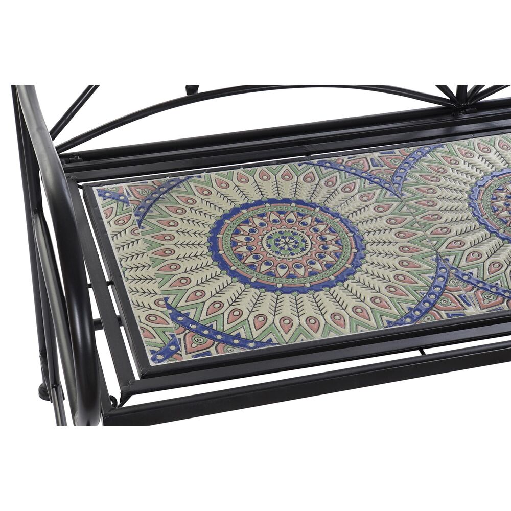 Banc de Jardin en Fer Forgé Noir et Céramique Home Decor Design Mosaïque (111 x 54 x 88 cm)