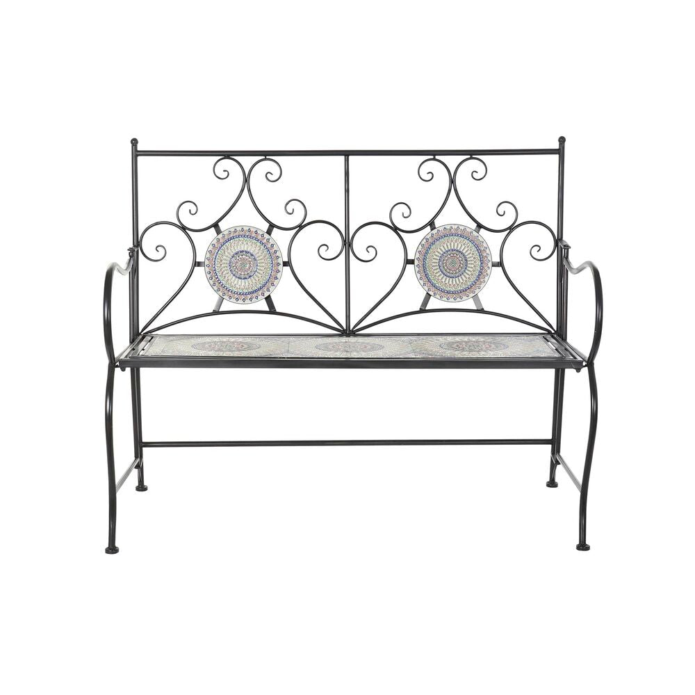 Banc de Jardin en Fer Forgé Noir et Céramique Home Decor Design Mosaïque (111 x 54 x 88 cm)