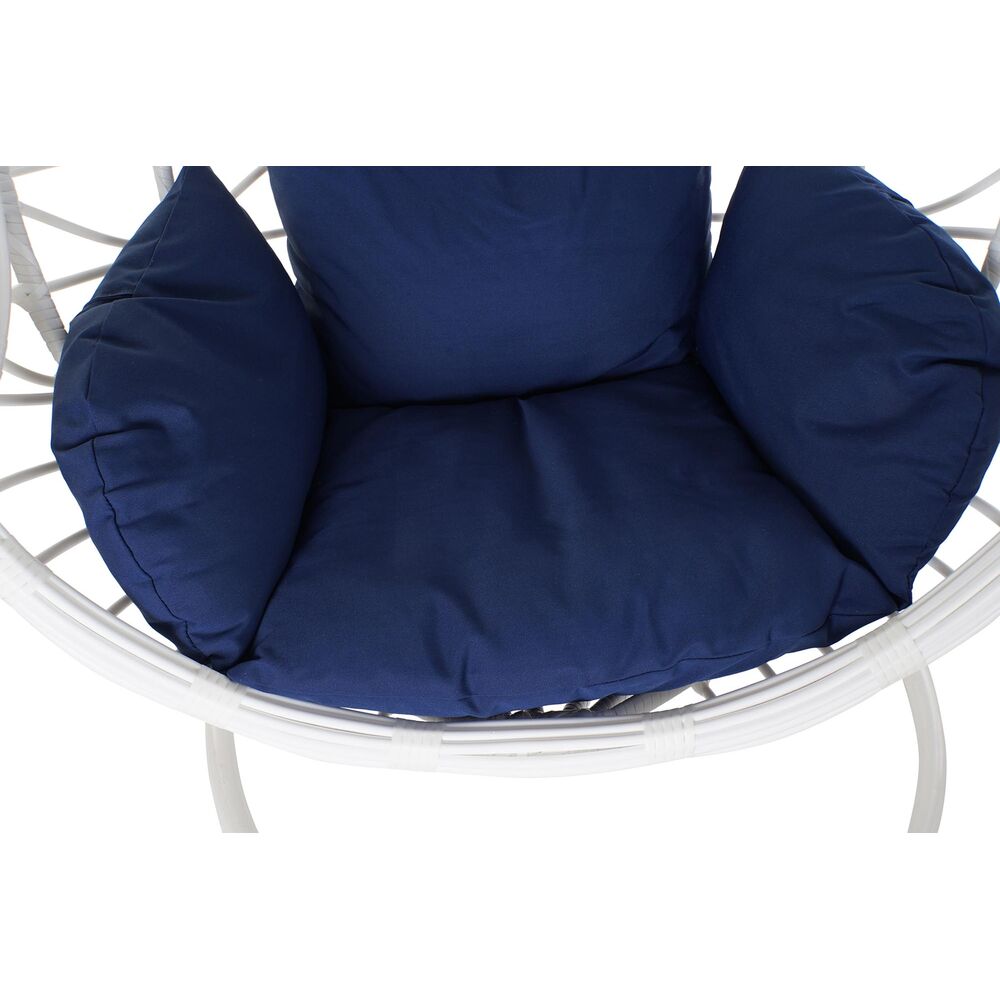 Fauteuil de Jardin Design Oeuf Suspendu sur Pied Home Decor Blanc et Bleu Marine Polyester rotin synthétique Aluminium (90 x 70 x 110 cm)