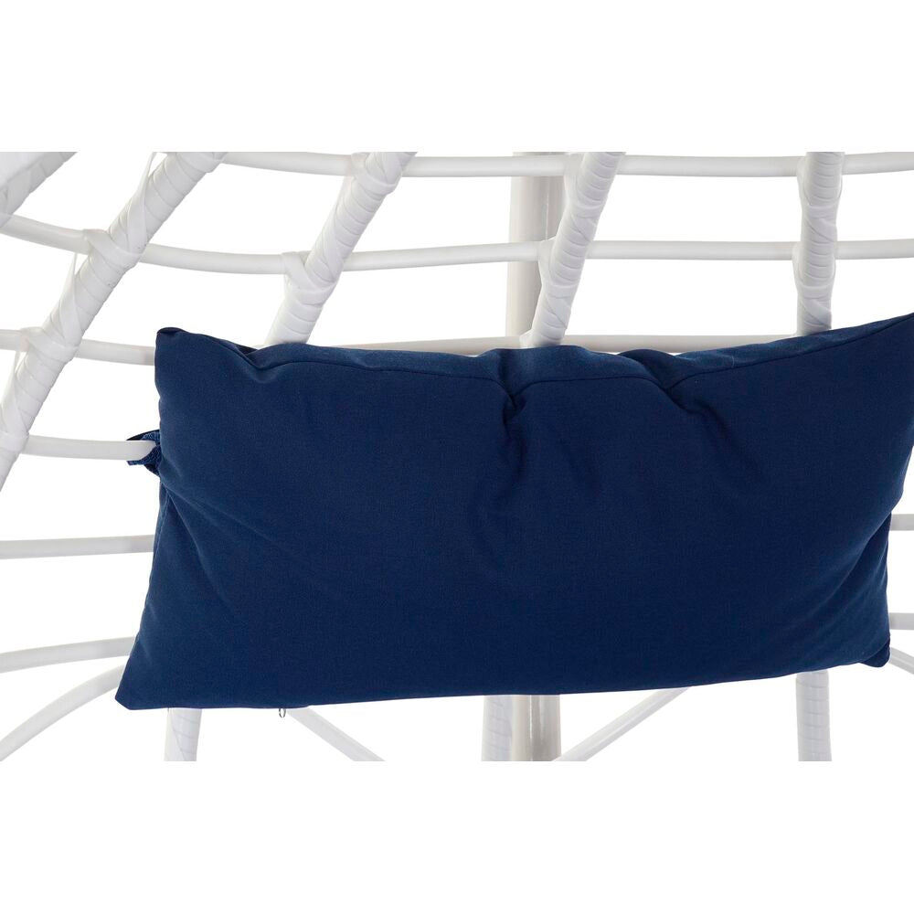 Fauteuil de Jardin Design Oeuf Suspendu sur Pied Home Decor Blanc et Bleu Marine Polyester rotin synthétique Aluminium (90 x 70 x 110 cm)