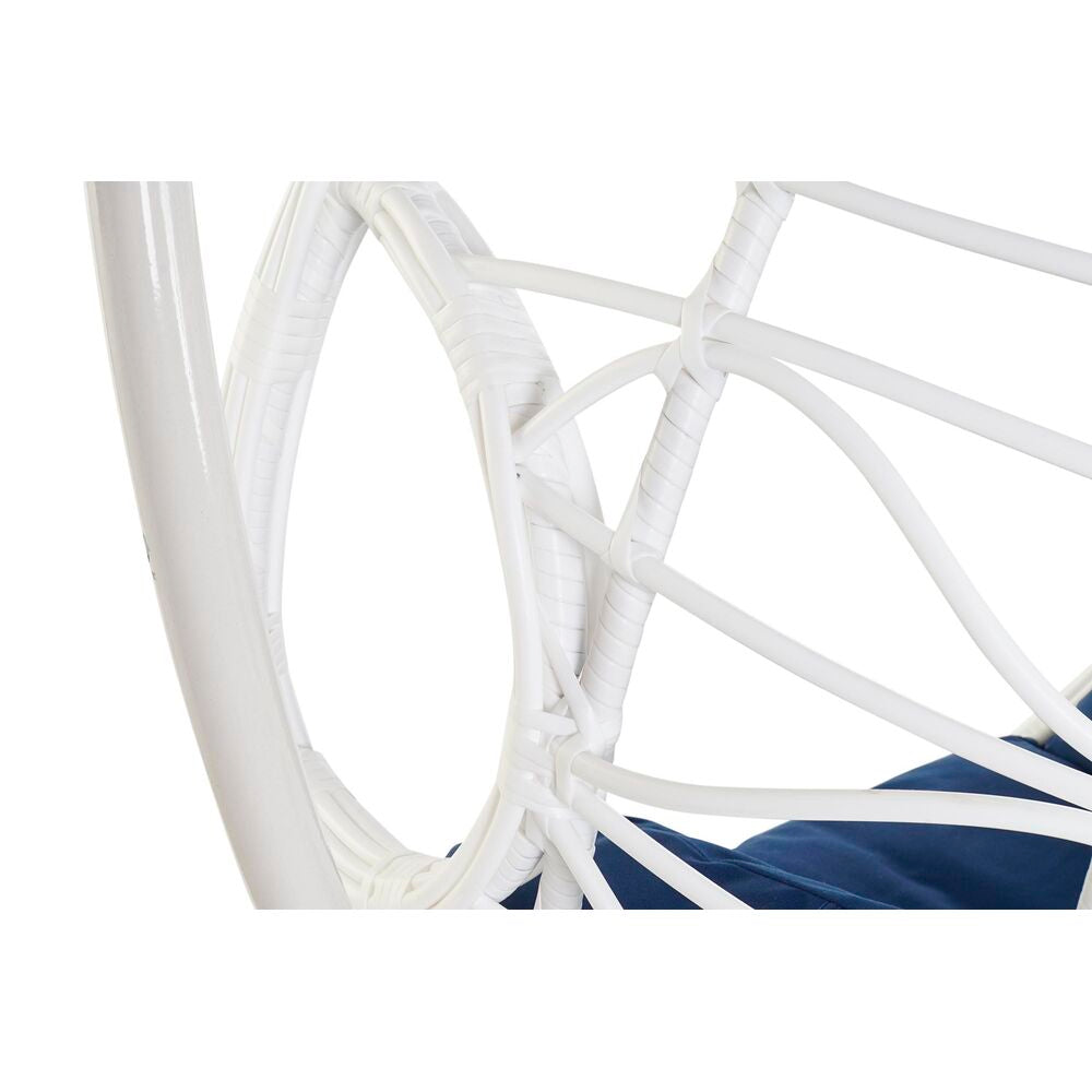 Fauteuil de Jardin Design Oeuf Suspendu sur Pied Home Decor Blanc et Bleu Marine Polyester rotin synthétique Aluminium (90 x 70 x 110 cm)