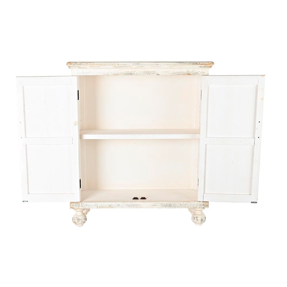 Aparador de diseño indio en madera blanca y dorada Home Decor (93,5 x 36,5 x 110 cm)