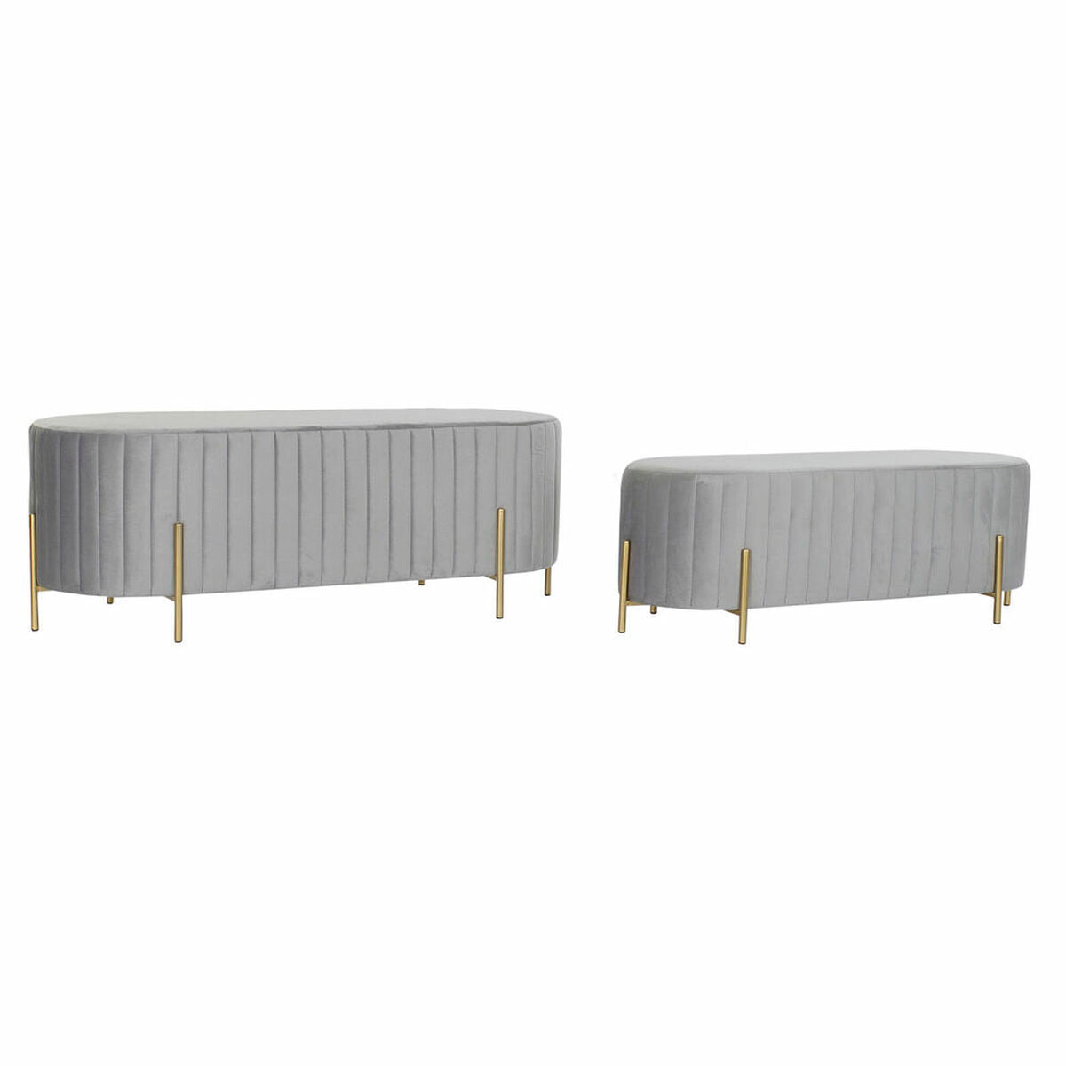 Bench DKD Home Decor   Grey Golden Metal Polyester Velvet (123 x 50 x 45 cm)