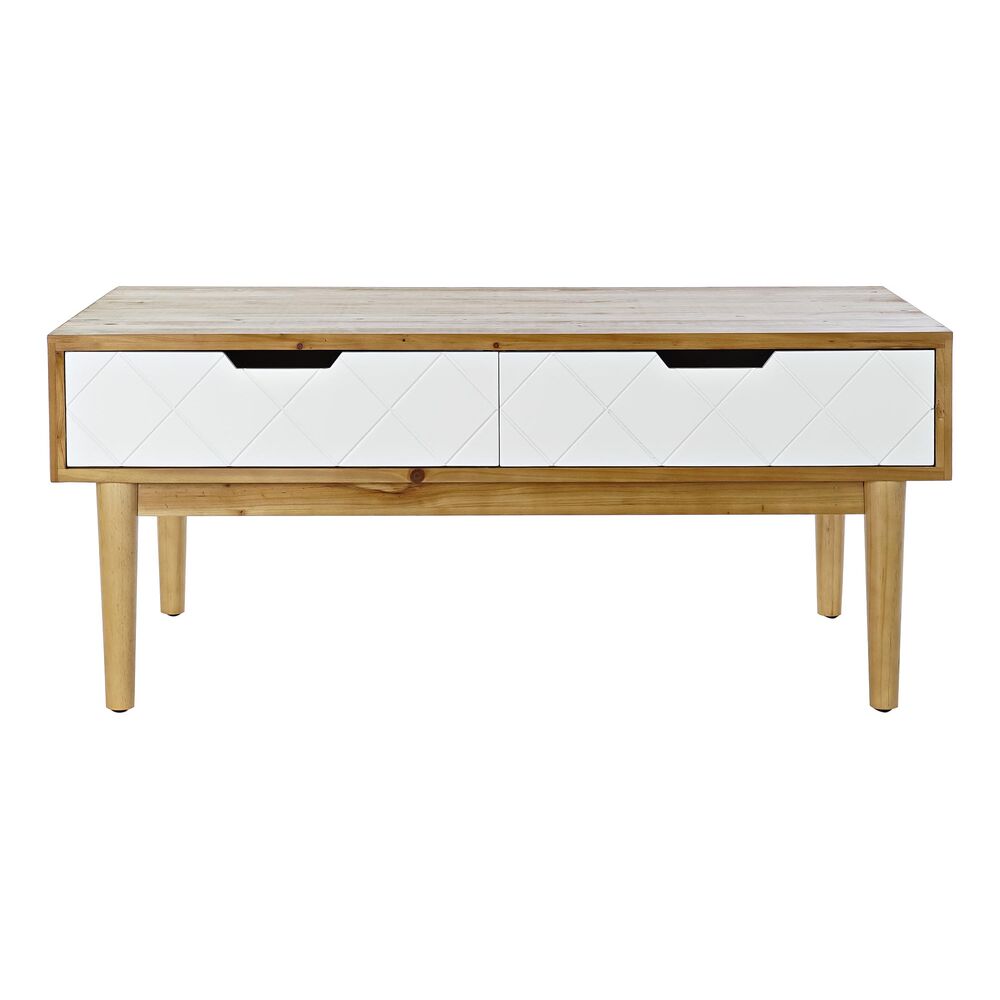 Table Basse Nordique en Bois de Sapin Marron et Blanc (105 x 55 x 46 cm)