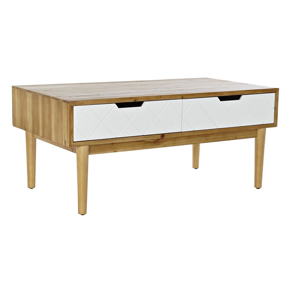 Table Basse Nordique en Bois de Sapin Marron et Blanc (105 x 55 x 46 cm)